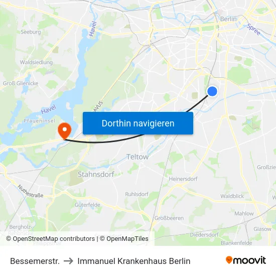 Bessemerstr. to Immanuel Krankenhaus Berlin map