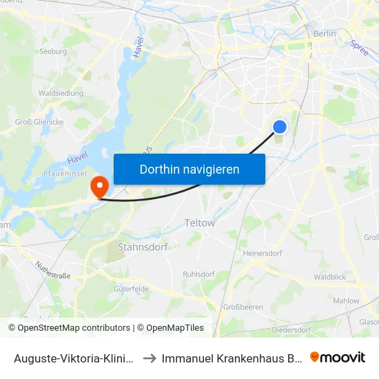 Auguste-Viktoria-Klinikum to Immanuel Krankenhaus Berlin map
