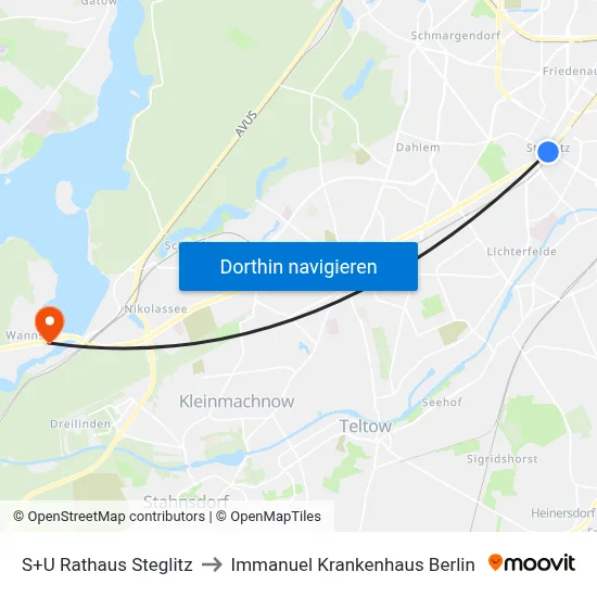 S+U Rathaus Steglitz to Immanuel Krankenhaus Berlin map