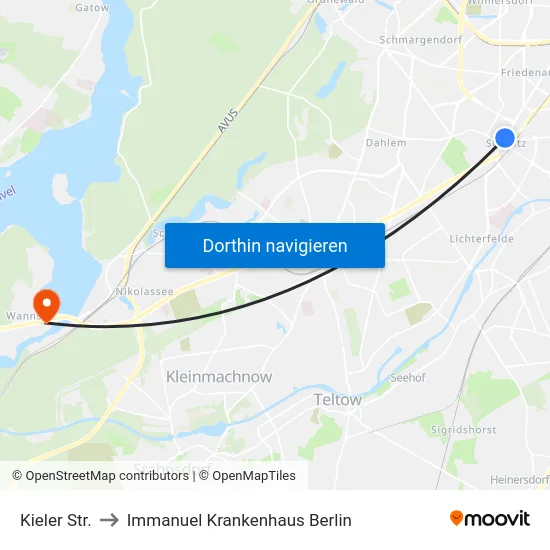 Kieler Str. to Immanuel Krankenhaus Berlin map