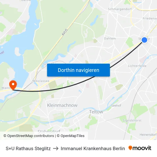 S+U Rathaus Steglitz to Immanuel Krankenhaus Berlin map