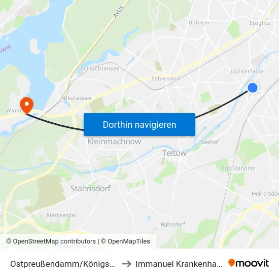 Ostpreußendamm/Königsberger Str. to Immanuel Krankenhaus Berlin map