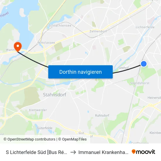 S Lichterfelde Süd [Bus Réaumurstr.] to Immanuel Krankenhaus Berlin map