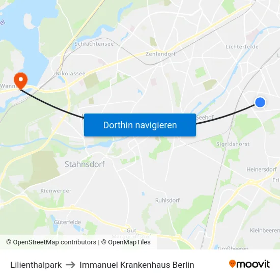 Lilienthalpark to Immanuel Krankenhaus Berlin map