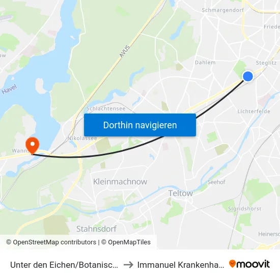 Unter den Eichen/Botanischer Garten to Immanuel Krankenhaus Berlin map
