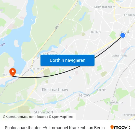 Schlossparktheater to Immanuel Krankenhaus Berlin map