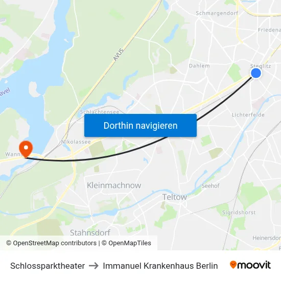 Schlossparktheater to Immanuel Krankenhaus Berlin map