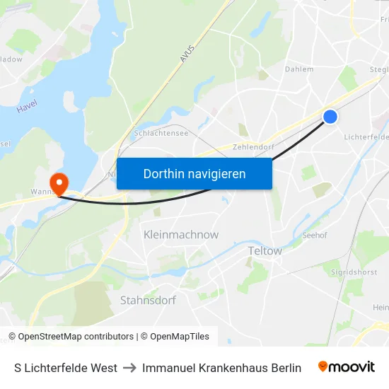 S Lichterfelde West to Immanuel Krankenhaus Berlin map