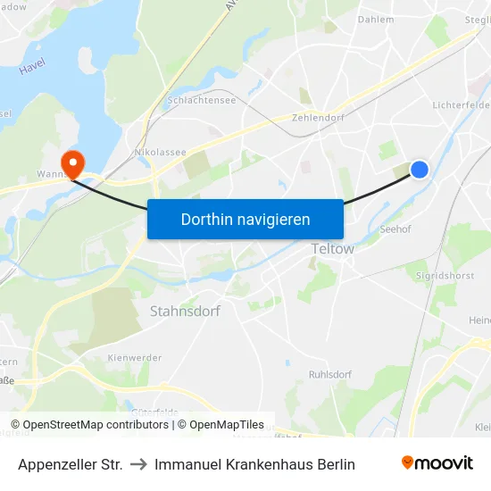 Appenzeller Str. to Immanuel Krankenhaus Berlin map