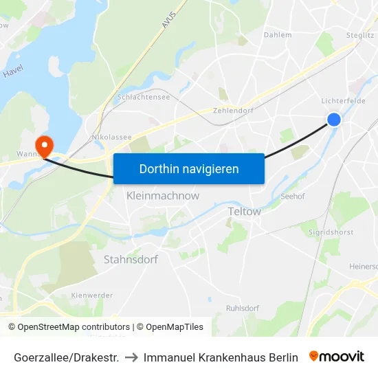 Goerzallee/Drakestr. to Immanuel Krankenhaus Berlin map