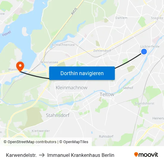 Karwendelstr. to Immanuel Krankenhaus Berlin map