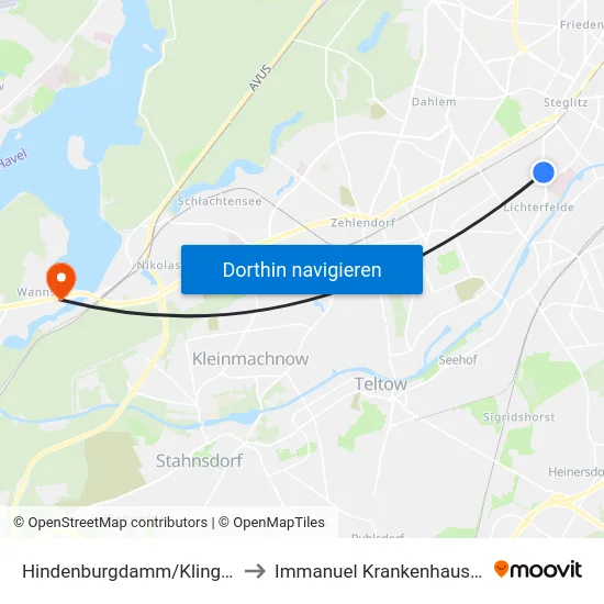 Hindenburgdamm/Klingsorstr. to Immanuel Krankenhaus Berlin map