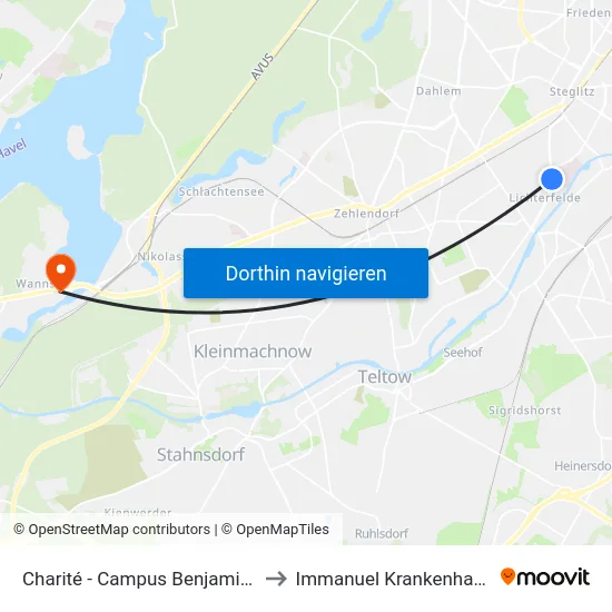 Charité - Campus Benjamin Franklin to Immanuel Krankenhaus Berlin map