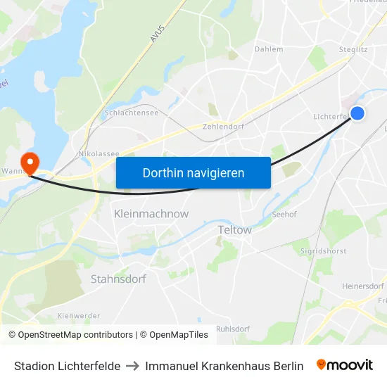 Stadion Lichterfelde to Immanuel Krankenhaus Berlin map