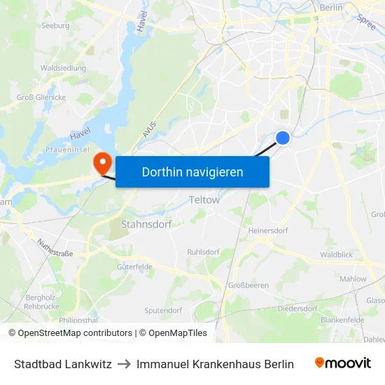 Stadtbad Lankwitz to Immanuel Krankenhaus Berlin map