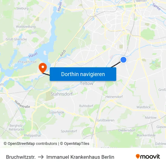 Bruchwitzstr. to Immanuel Krankenhaus Berlin map