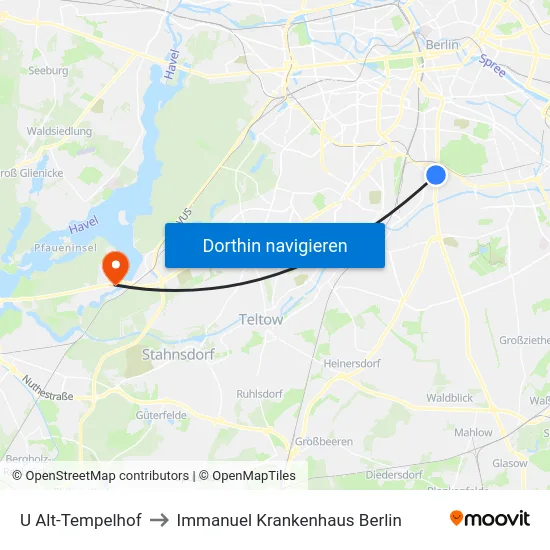 U Alt-Tempelhof to Immanuel Krankenhaus Berlin map