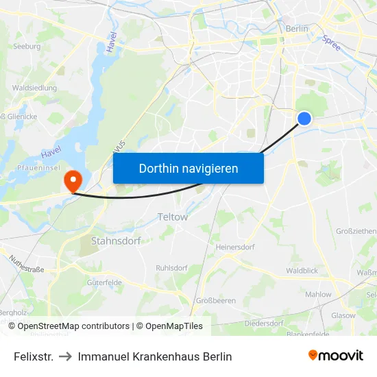 Felixstr. to Immanuel Krankenhaus Berlin map