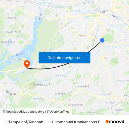 U Tempelhof/Ringbahnstr. to Immanuel Krankenhaus Berlin map