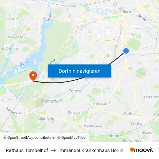 Rathaus Tempelhof to Immanuel Krankenhaus Berlin map