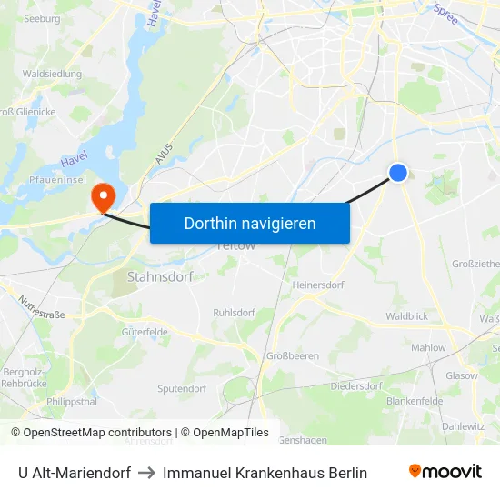 U Alt-Mariendorf to Immanuel Krankenhaus Berlin map