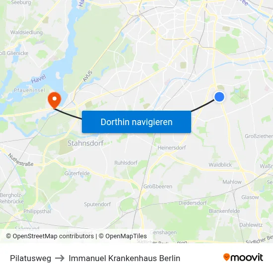 Pilatusweg to Immanuel Krankenhaus Berlin map