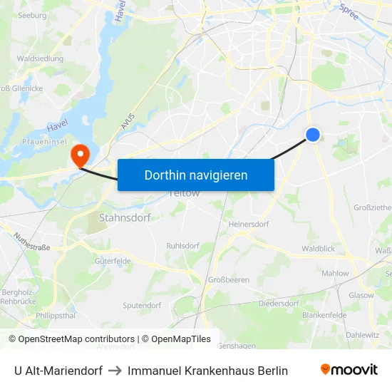 U Alt-Mariendorf to Immanuel Krankenhaus Berlin map