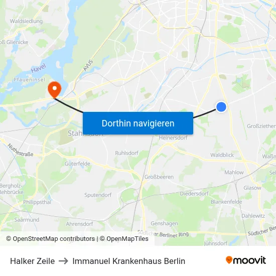 Halker Zeile to Immanuel Krankenhaus Berlin map