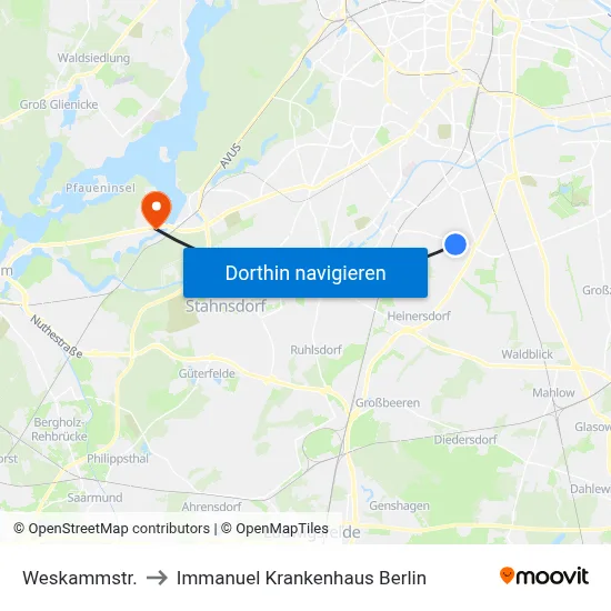 Weskammstr. to Immanuel Krankenhaus Berlin map