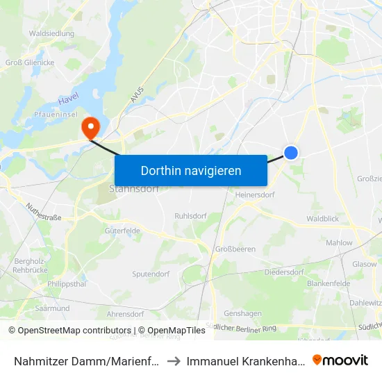 Nahmitzer Damm/Marienfelder Allee to Immanuel Krankenhaus Berlin map