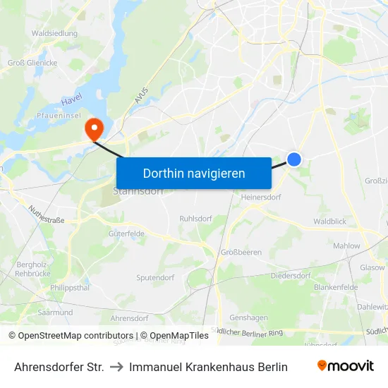 Ahrensdorfer Str. to Immanuel Krankenhaus Berlin map