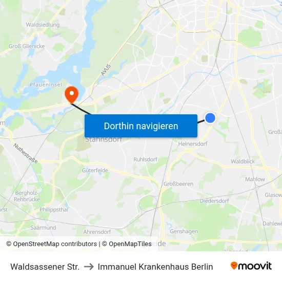 Waldsassener Str. to Immanuel Krankenhaus Berlin map