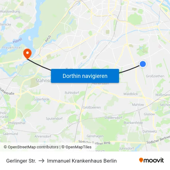 Gerlinger Str. to Immanuel Krankenhaus Berlin map
