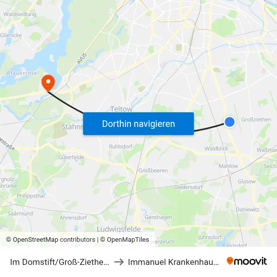 Im Domstift/Groß-Ziethener Str. to Immanuel Krankenhaus Berlin map
