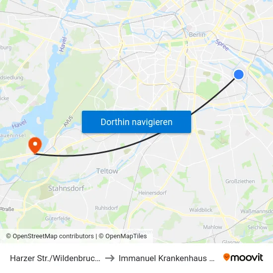 Harzer Str./Wildenbruchstr. to Immanuel Krankenhaus Berlin map