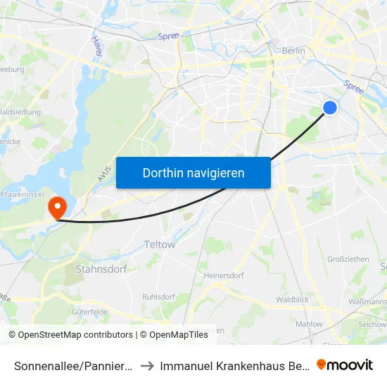 Sonnenallee/Pannierstr. to Immanuel Krankenhaus Berlin map