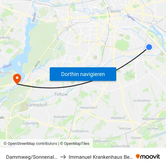 Dammweg/Sonnenallee to Immanuel Krankenhaus Berlin map