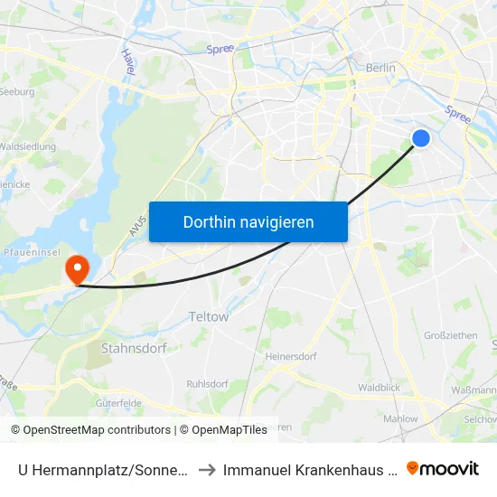 U Hermannplatz/Sonnenallee to Immanuel Krankenhaus Berlin map