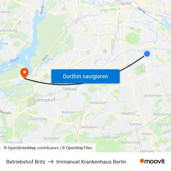 Betriebshof Britz to Immanuel Krankenhaus Berlin map