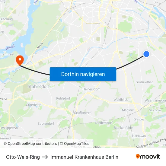 Otto-Wels-Ring to Immanuel Krankenhaus Berlin map