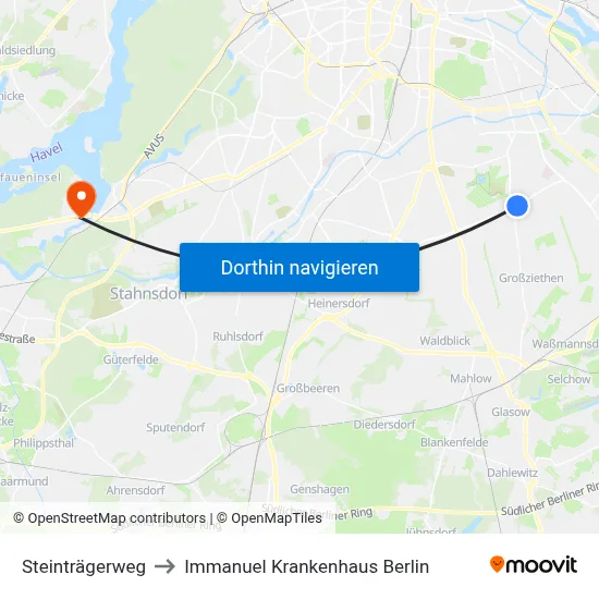 Steinträgerweg to Immanuel Krankenhaus Berlin map