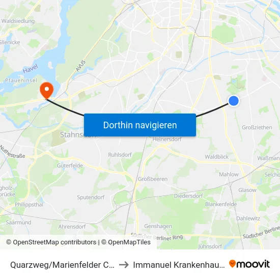 Quarzweg/Marienfelder Chaussee to Immanuel Krankenhaus Berlin map