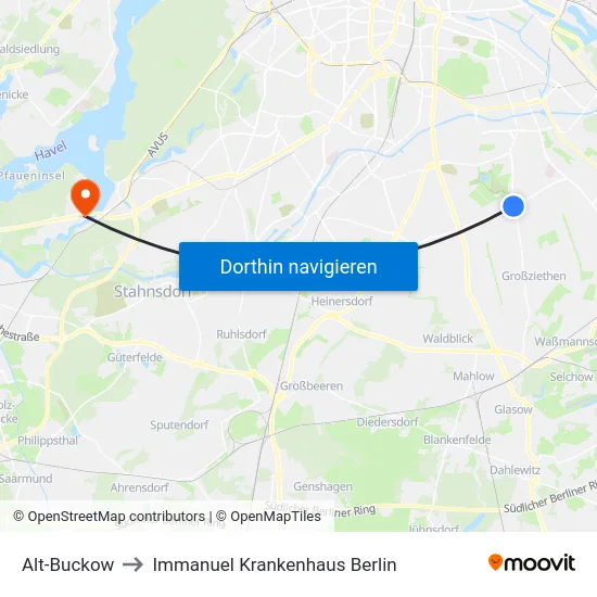 Alt-Buckow to Immanuel Krankenhaus Berlin map
