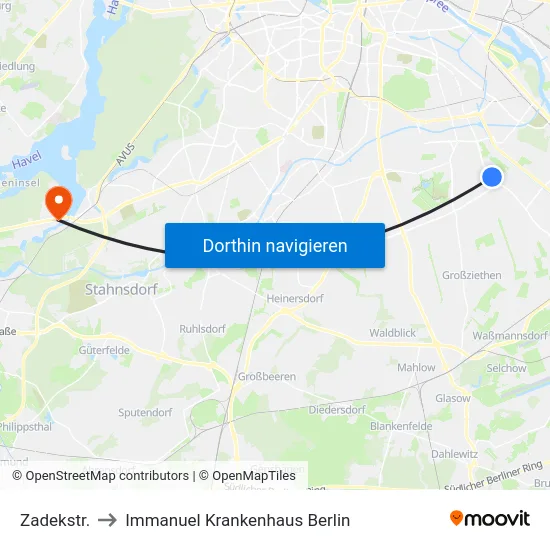 Zadekstr. to Immanuel Krankenhaus Berlin map