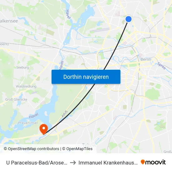 U Paracelsus-Bad/Aroser Allee to Immanuel Krankenhaus Berlin map
