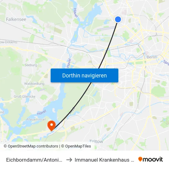 Eichborndamm/Antonienstr. to Immanuel Krankenhaus Berlin map
