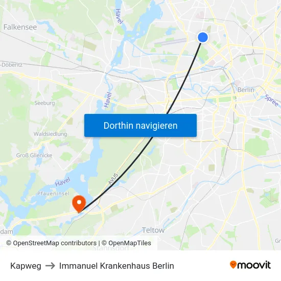 Kapweg to Immanuel Krankenhaus Berlin map
