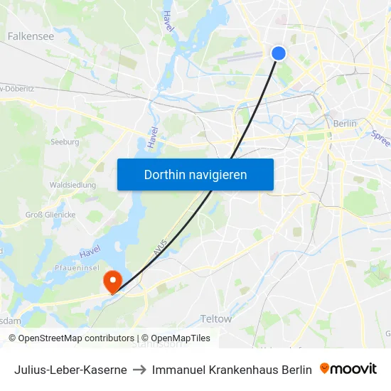 Julius-Leber-Kaserne to Immanuel Krankenhaus Berlin map