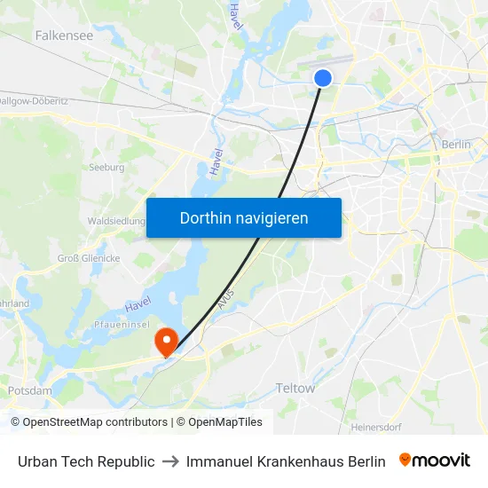 Urban Tech Republic to Immanuel Krankenhaus Berlin map