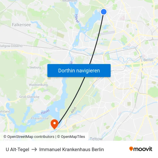 U Alt-Tegel to Immanuel Krankenhaus Berlin map